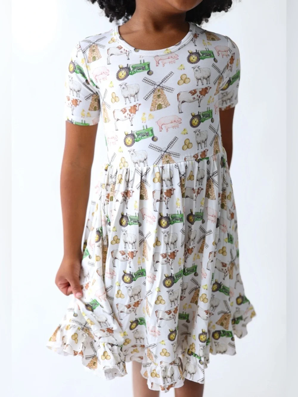 Dream Big Little Co Farm Lovin’ Bamboo Ruffle Dress size 7/8